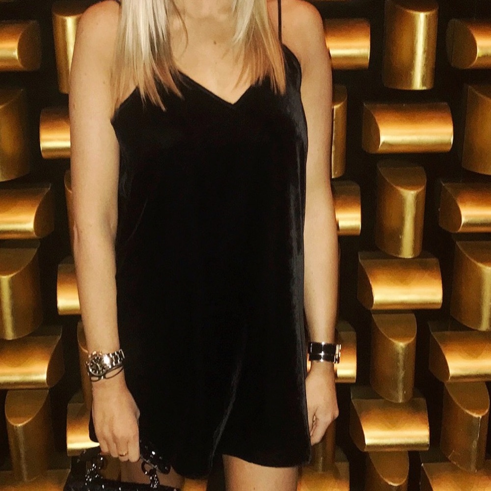 Cami nyc black velvet slip dress with lace across back size medium